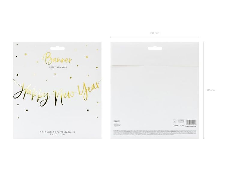 PartyDeco, baner Happy New Year, złoty, 66-18 cm