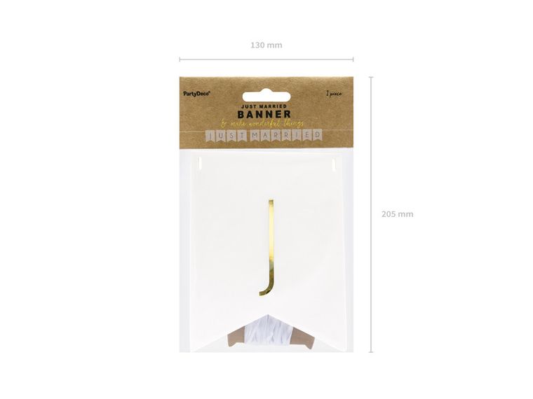 PartyDeco, baner Just Married, biały, 15-155 cm
