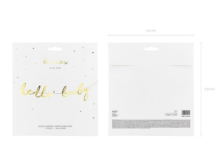 PartyDeco, baner Little Star Hello Baby, złoty, 18-70 cm