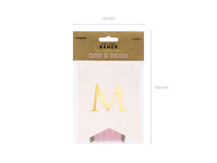 PartyDeco, baner Mąż Żona, jasnoróżowy, 15-110 cm