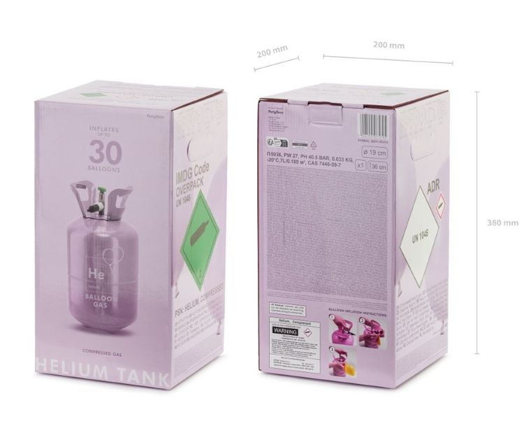 PartyDeco, butla z helem, fioletowa, na 30 balonów