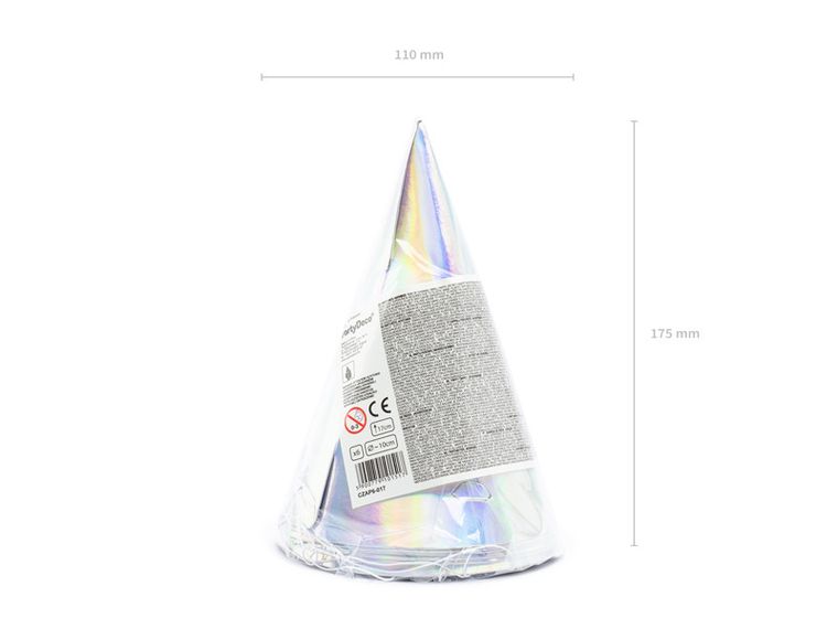 PartyDeco, czapeczki opalizujące, 10 cm, 6 szt.