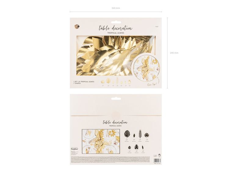 PartyDeco, dekoracje Aloha, Liście tropikalne, złoty, 21 szt.