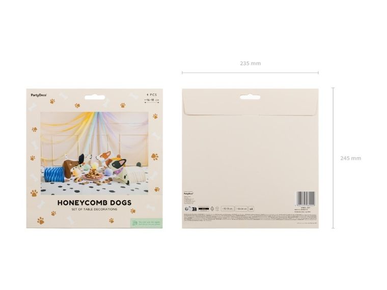 PartyDeco, dekoracje papierowe, honeycomb pieski, 4 szt.