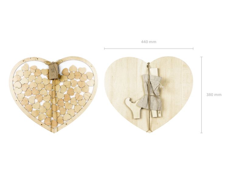 PartyDeco, drewniana księga gości weselnych, serce, 44-37,5 cm