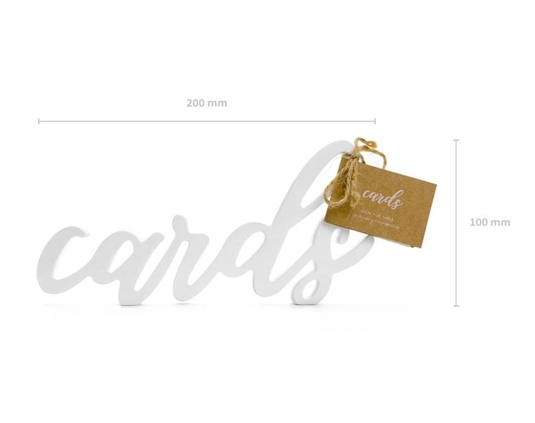 PartyDeco, drewniany napis cards, biały, 20-10 cm