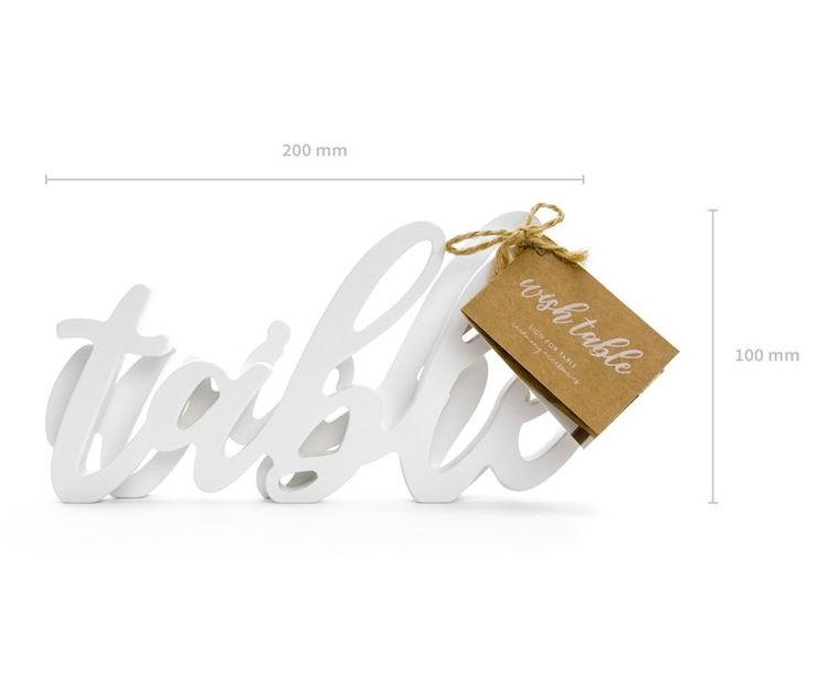 PartyDeco, drewniany napis wish table, biały, 40-10 cm