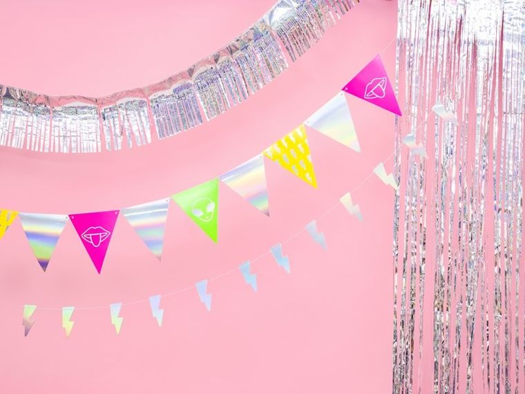 PartyDeco, Electric Holo-Party Dance, girlanda flagietki, dekoracja na imprezy, electric holo, mix, 1, 8 m