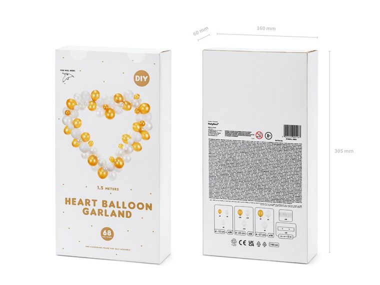 PartyDeco, girlanda balonowa ze stelażem Serce, biały, 160 cm, 1 szt.