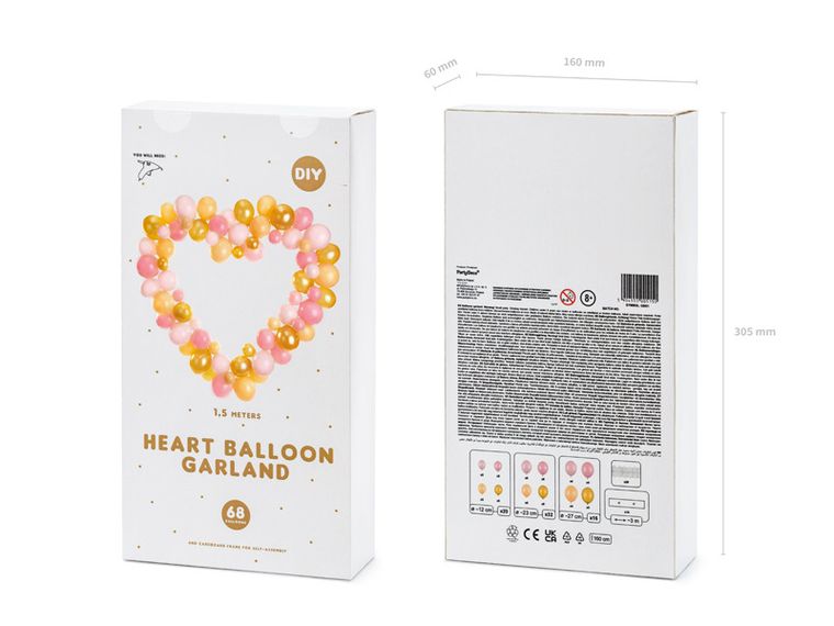 PartyDeco, girlanda balonowa ze stelażem Serce, różowy, 160 cm, 1 szt.