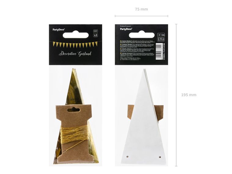 PartyDeco, girlanda flagietki, złoty, 2,15 m