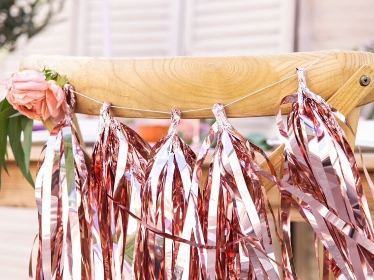 PartyDeco, girlanda frędzle, różowe złoto