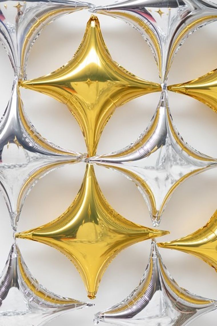 PartyDeco, gwiazda 4-ramienna, balon foliowy, srebrny, 45 cm