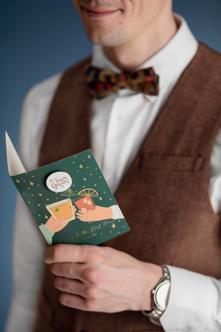 PartyDeco, kartka z pinem Groom Team, 10.5-15 cm, 1 szt.