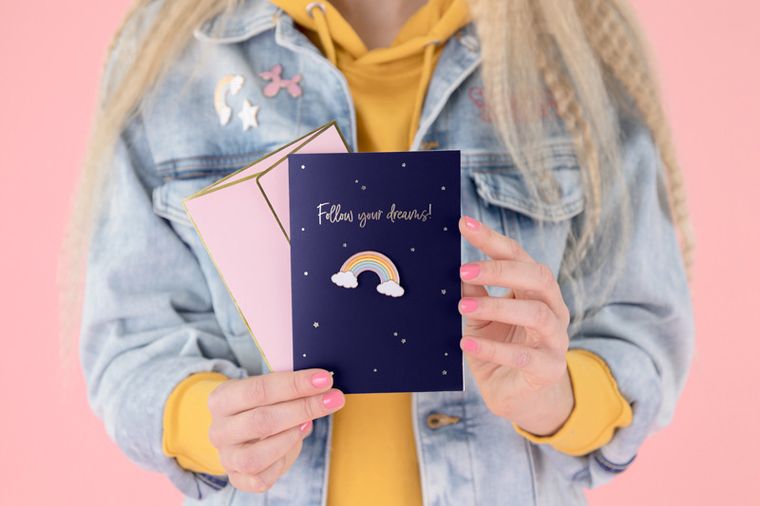 PartyDeco, kartka z pinem Tęcza, 10.5-14.8 cm, 1 szt.