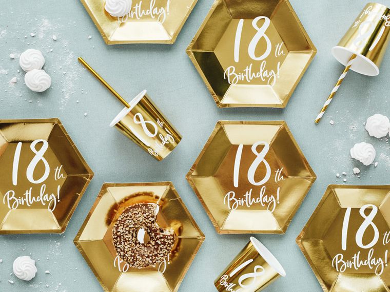 PartyDeco, kubeczki 18th Birthday, złoty, 220 ml, 6 szt.