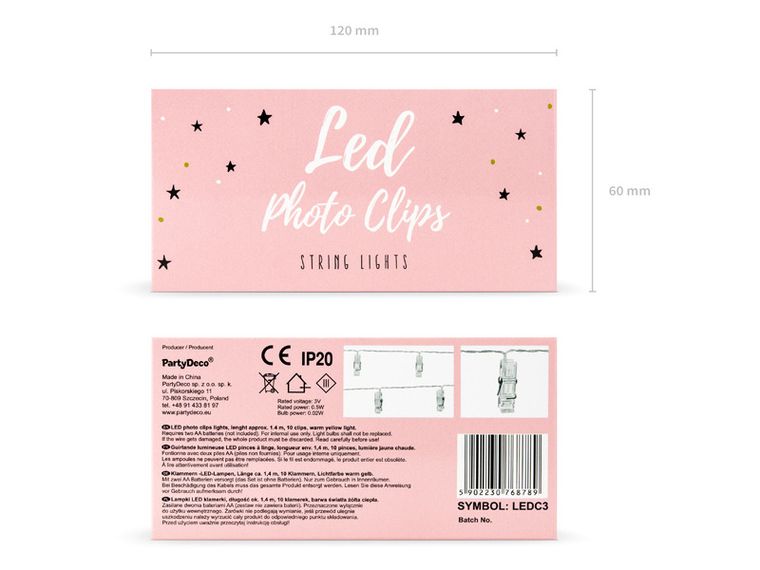 PartyDeco, lampki dekoracyjne led klamerki, bezbarwny, 1, 4 m