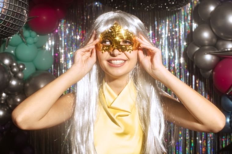 PartyDeco, maska karnawałowa, złoty, 17-9 cm