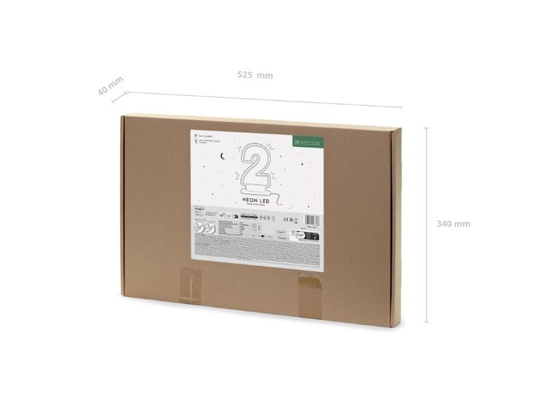 PartyDeco, neon LED, cyfra 2, biały, 50 cm