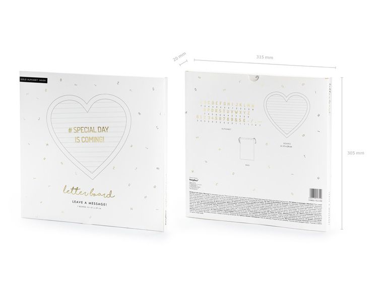 PartyDeco, nowoczesna dekoracyjna drewniana tablica z literami Serce, biały, 31-29 cm