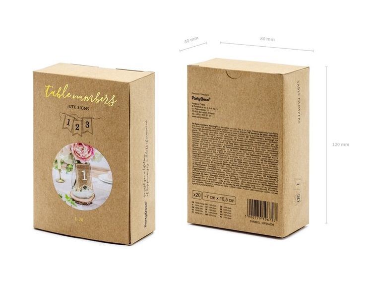PartyDeco, numery na stół, beżowe, 20 szt.