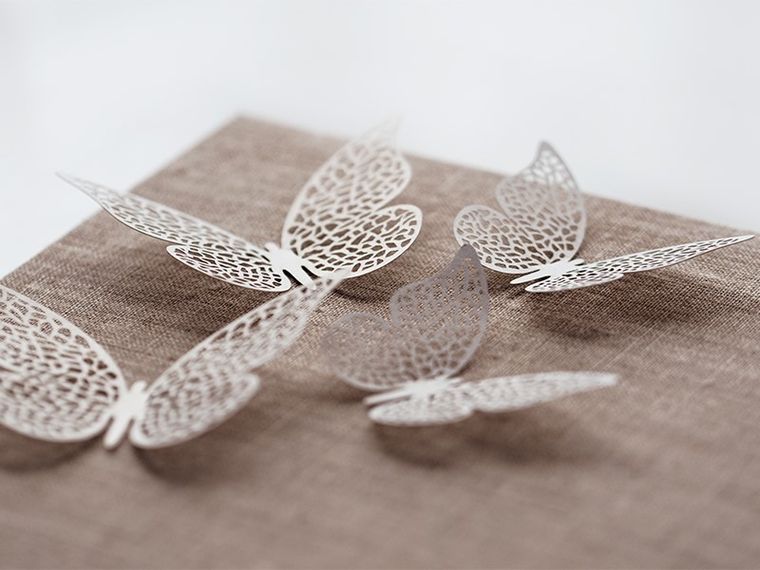 PartyDeco, papierowy motyl, białe, 6,5-4 cm, 10 szt.