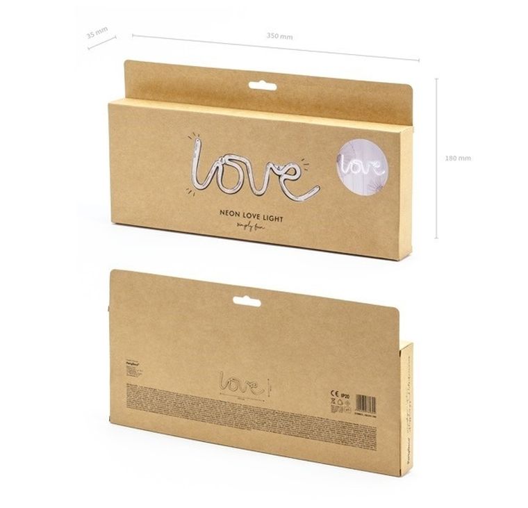 PartyDeco, podświetlany napis Love, biały, 34,5-13 cm