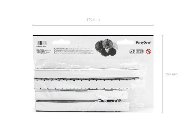 PartyDeco, rozety dekoracyjne, black & white, 5 szt.