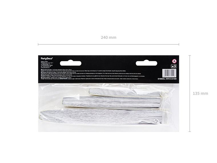 PartyDeco, rozety dekoracyjne, srebrny, 3 szt.