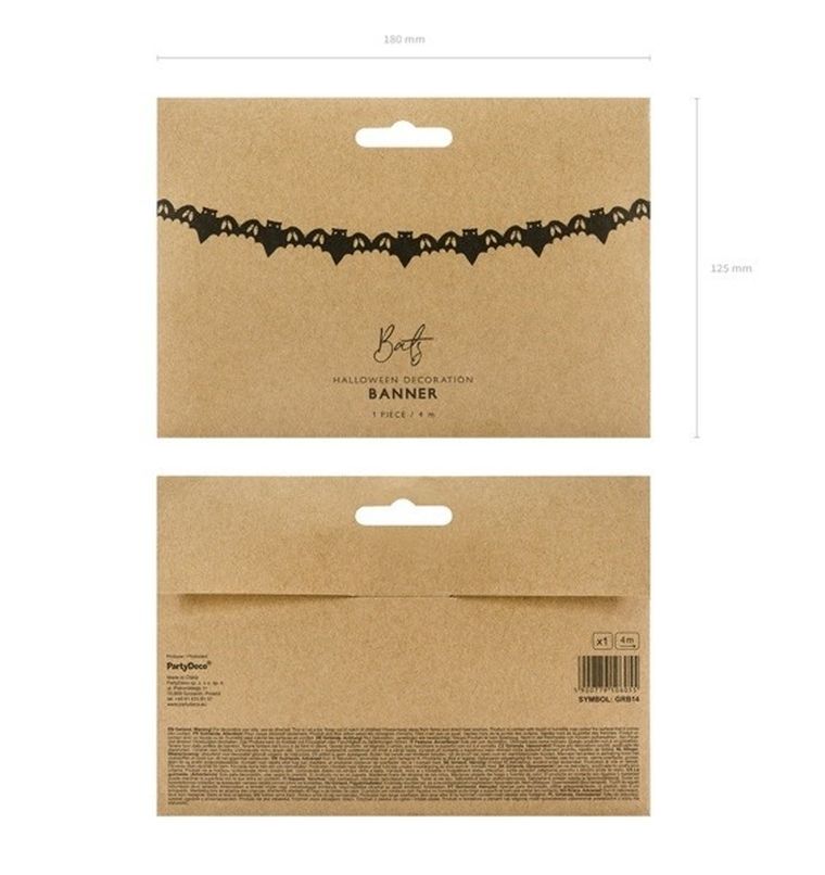 PartyDeco, Różowe Halloween, girlanda papierowa, nietoperze, czarna, 4 m