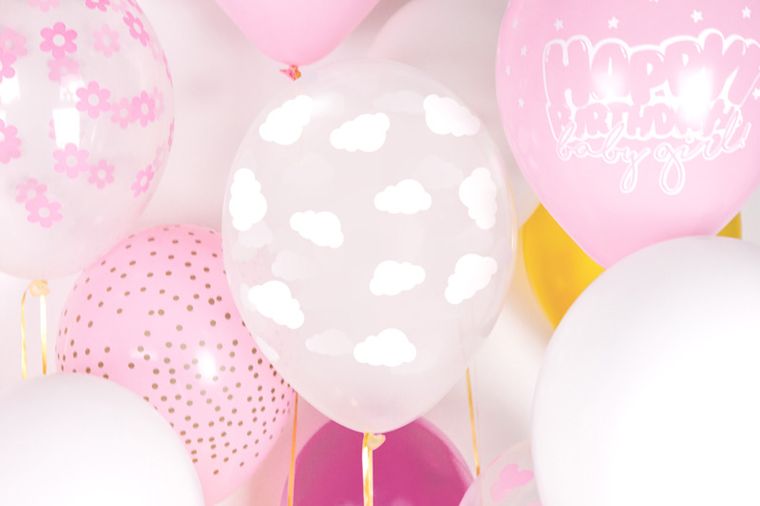 PartyDeco, Samolocik, balony lateksowe, chmurki, białe, krystaliczne, 30 cm, 50 szt.