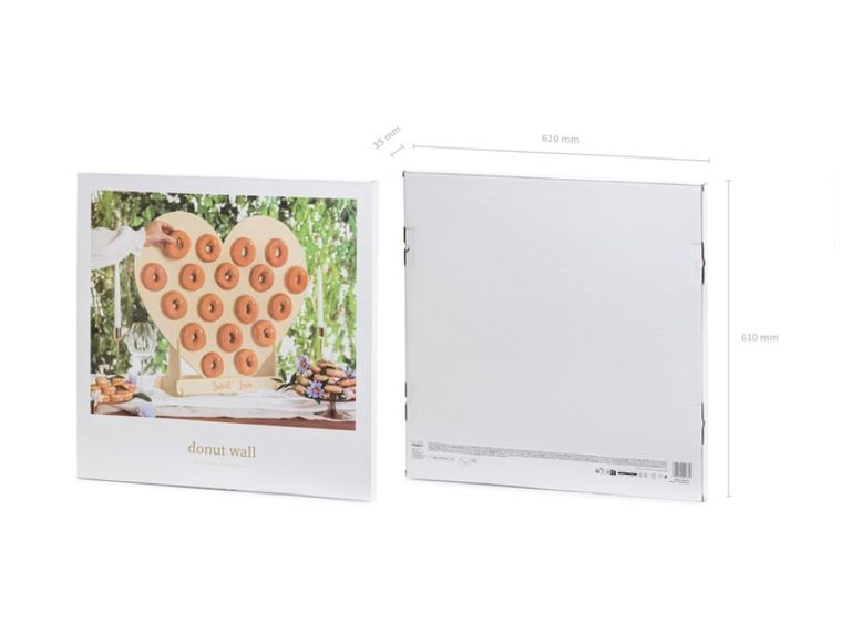 PartyDeco, ściana na donuty, serce, naturalne drewno, 65-59 cm