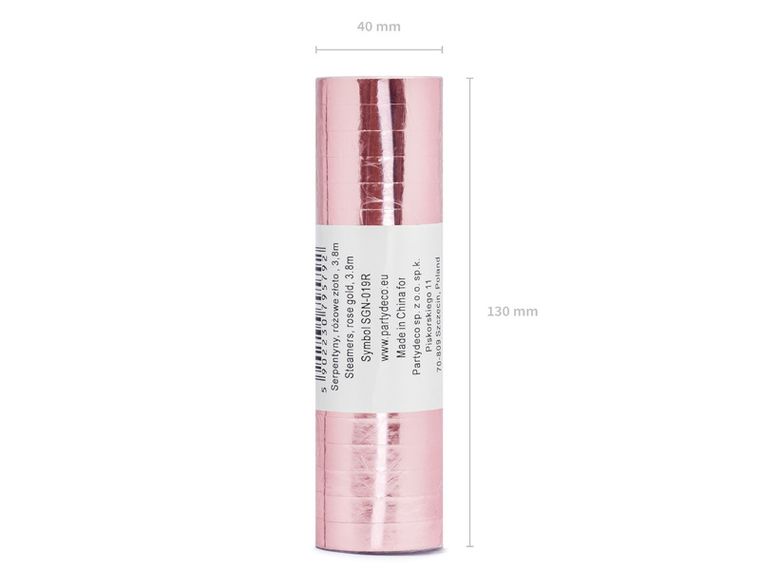 PartyDeco, serpentyna, różowe złoto, 18 rolek