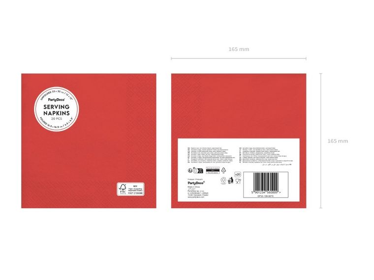 PartyDeco, serwetki papierowe, ciemny czerwony, 33-33 cm, 20 szt.