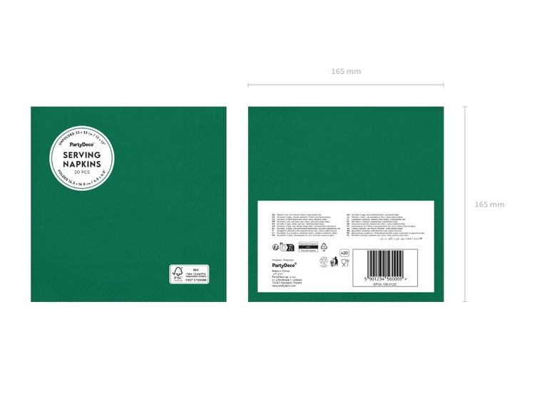 PartyDeco, serwetki papierowe, ciemny zielony, 33-33 cm, 20 szt.