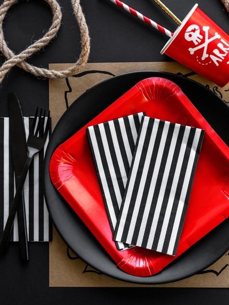 PartyDeco, serwetki papierowe w biało-czarne paski, 33 cm, 20 szt.