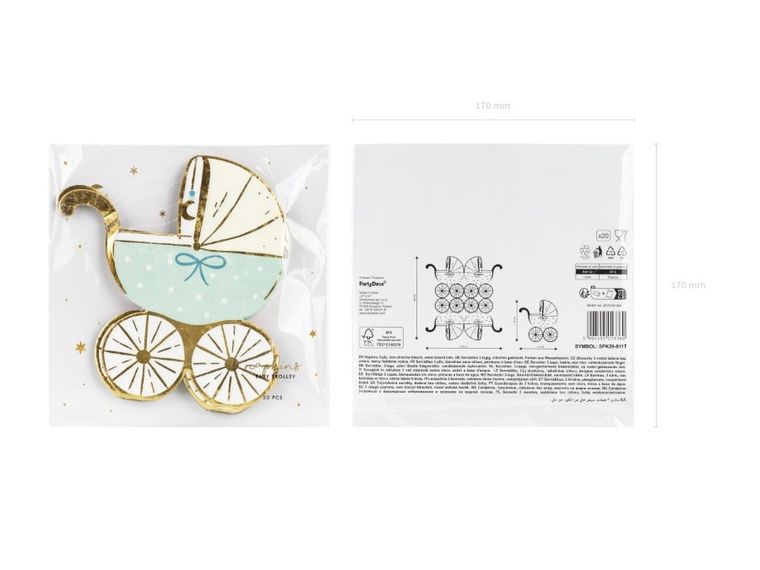 PartyDeco, serwetki, wózek, tiffany blue, 14-15 cm, 20 szt.