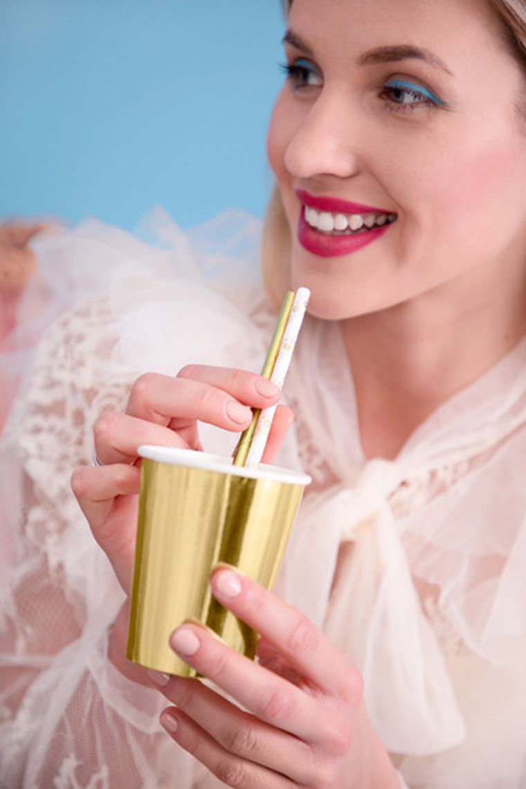 PartyDeco, słomki papierowe, złoty, 19.5 cm, 10 szt.