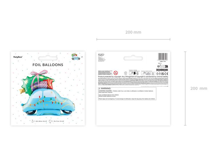 PartyDeco, stojący balon foliowy Świąteczne Autko, 102-100 cm, mix, 1 szt.