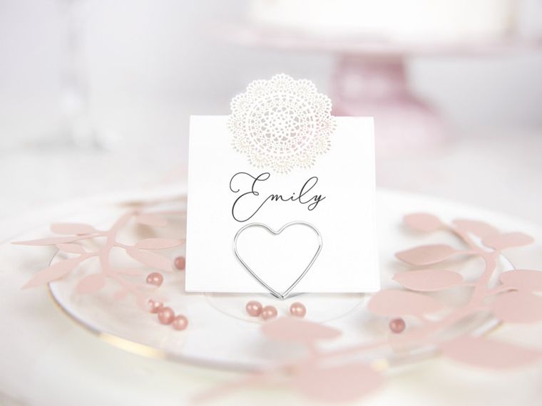 PartyDeco, stojaki na winietki, serca, srebrne, 10 szt.