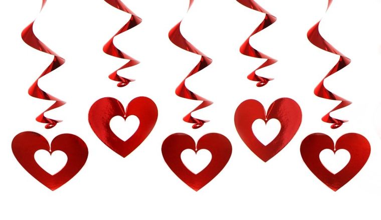 PartyDeco, świderki wiszące, serca, czerwone, 5 szt.