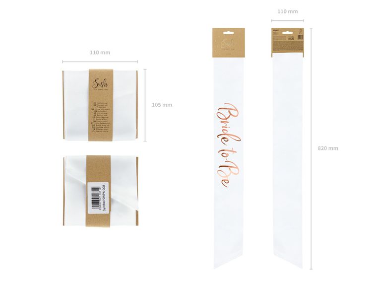 PartyDeco, szarfa, Bride to be, biały, 75 cm