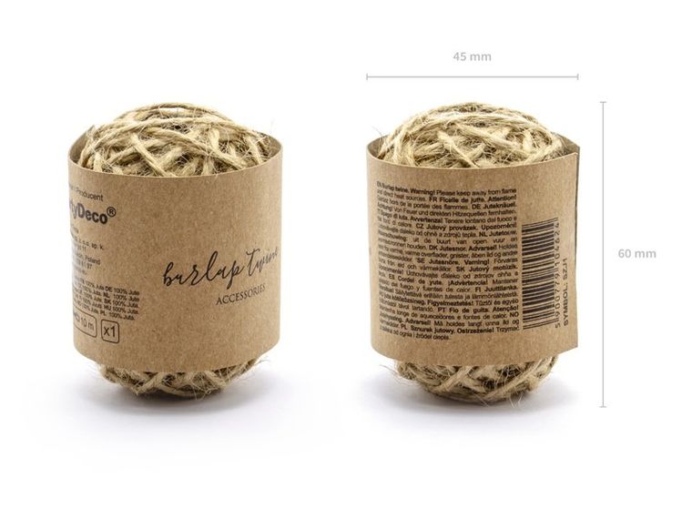 PartyDeco, sznurek jutowy do pakowania prezentów, classic, naturalny, 10 m
