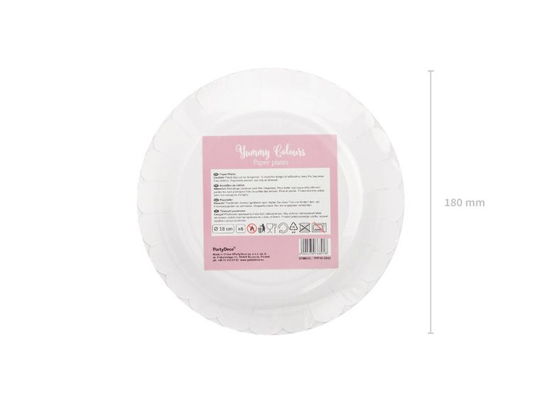 PartyDeco, talerzyki, jasnoróżowy, 18 cm, 6 szt.