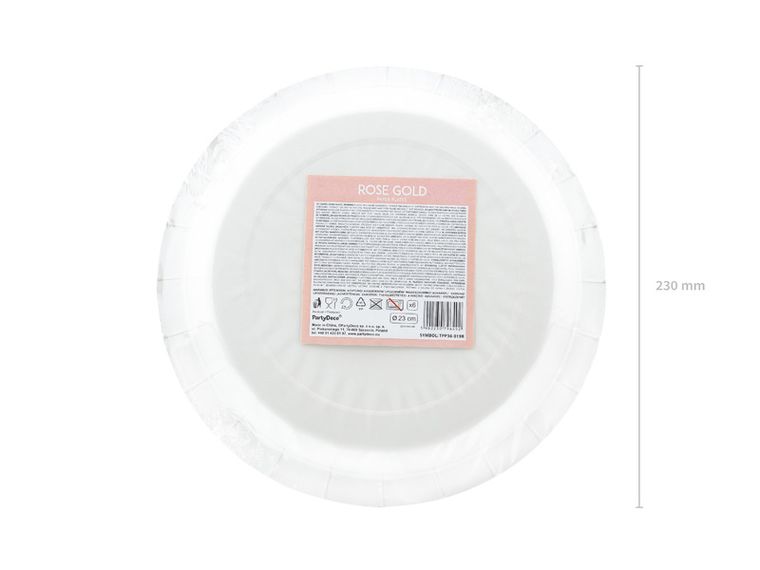 PartyDeco, talerzyki okrągłe, różowe złoto, 23 cm, 6 szt.
