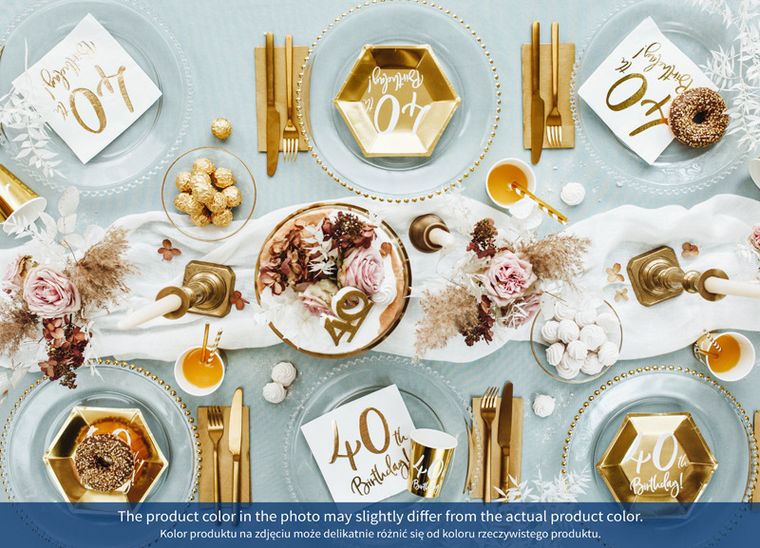 PartyDeco, talerzyki papierowe, 40th Birthday, złote, 20 cm, 6 szt.