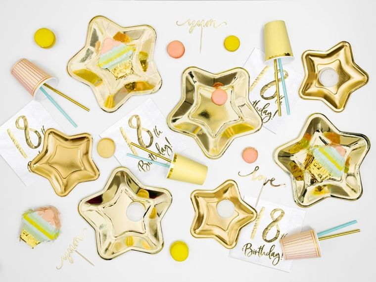 PartyDeco, talerzyki papierowe, gwiazdka, złote, 23 cm, 6 szt.