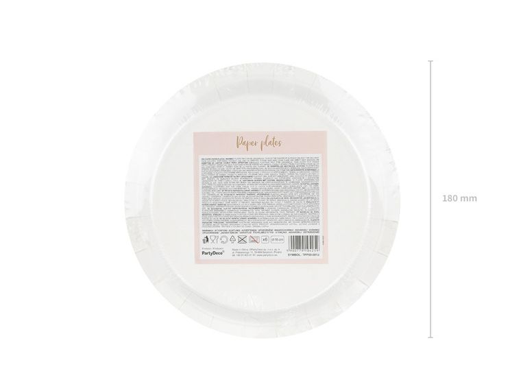 PartyDeco, talerzyki papierowe, kropki, jasny różowy, 18 cm, 6 szt.