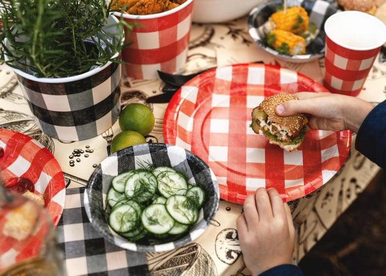 PartyDeco, talerzyki papierowe w kratę, 27 cm, 6 szt.