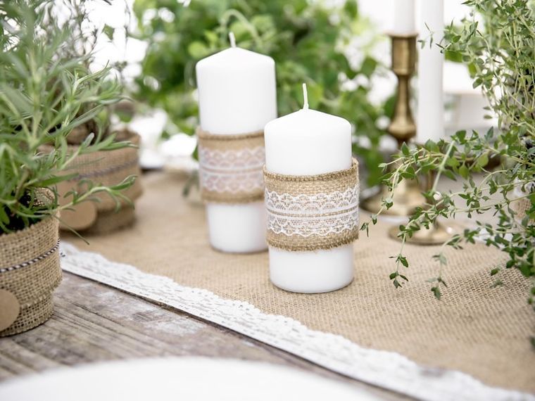 PartyDeco, taśma jutowa z koronką, ozdobna, 5-500 cm